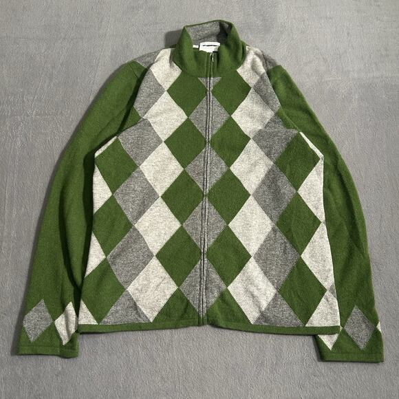 Charter Club Women's Regular Green Argyle 2-Ply Cashmere Full Zip Sweater Size L - Picture 1 of 6